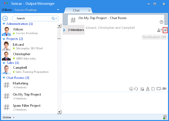 Output Messenger - Chat Room Messages Notification Control